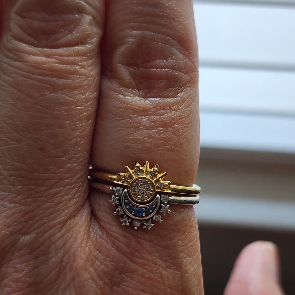 Authentic Pandora Celestial Sparkling Sun and Moon Ring Set